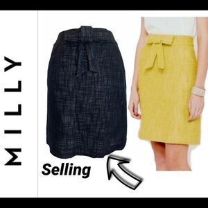 Milly dark gray linen bow front pencil skirt Sz 6